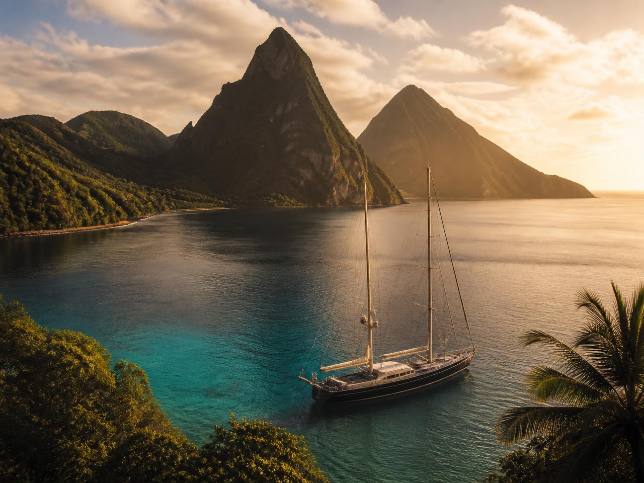 Les Pitons de Sainte-Lucie au coucher du soleil